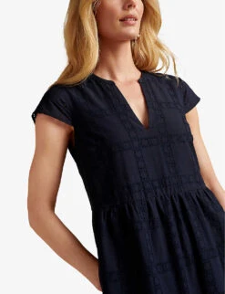 Geometric-embroidered Tiered Organic-cotton Midi Dress 9 Geometric-embroidered Tiered Organic-cotton Midi Dress -Whistles Closet Shop R04010758 NAVY ALT04