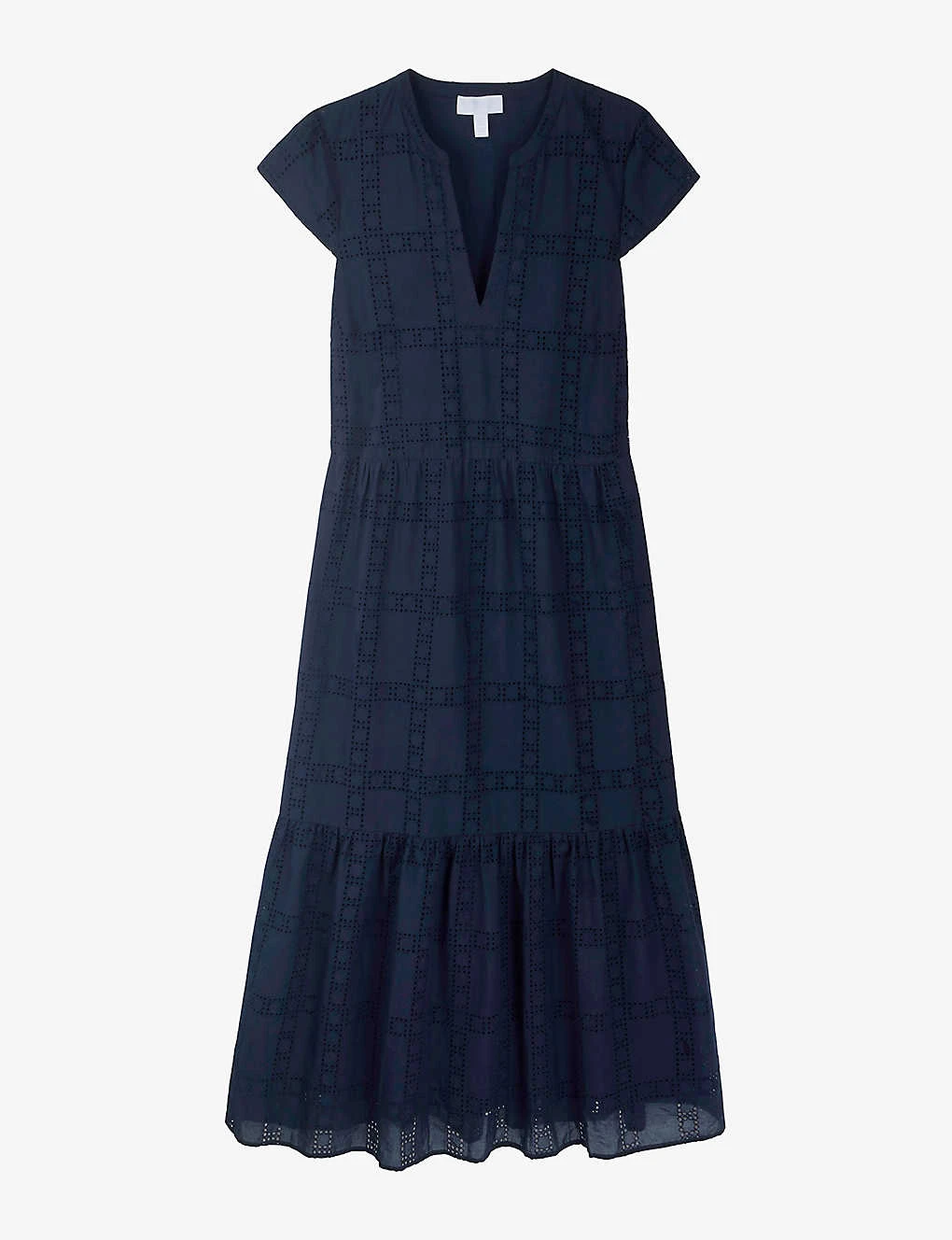 Geometric-embroidered Tiered Organic-cotton Midi Dress 1 Geometric-embroidered Tiered Organic-cotton Midi Dress