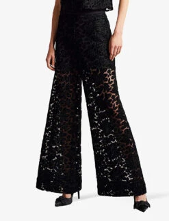 Ted Baker Claudya Semi-sheer Wide-leg Devoré Velvet Trousers 6 Ted Baker Claudya Semi-sheer Wide-leg Devoré Velvet Trousers -Whistles Closet Shop R04031924 BLACK ALT02