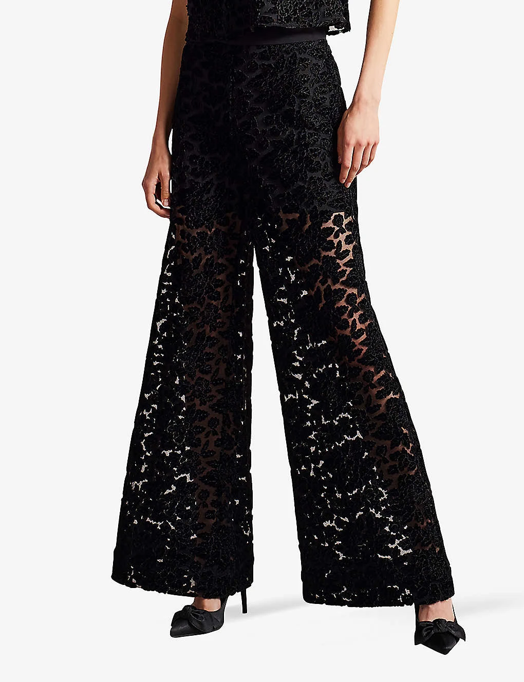 Ted Baker Claudya Semi-sheer Wide-leg Devoré Velvet Trousers 3 Ted Baker Claudya Semi-sheer Wide-leg Devoré Velvet Trousers - Image 3