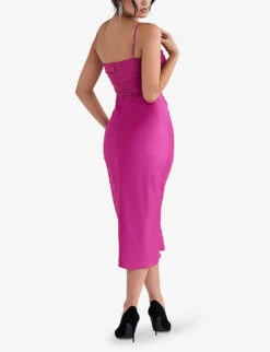 Teia Sweetheart-neck Satin-crepe Midi Dress 8 Teia Sweetheart-neck Satin-crepe Midi Dress -Whistles Closet Shop R04053829 HOTPINK ALT03