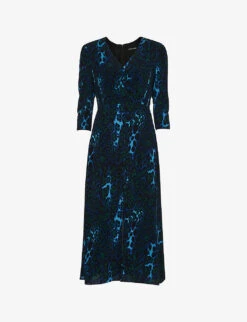 Whistles Night Cat Animal-print Woven Midi Dress
