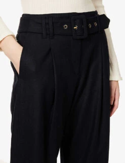 ME AND EM Mid-rise Tapered Wide-leg Wool-blend Trousers 9 ME AND EM Mid-rise Tapered Wide-leg Wool-blend Trousers -Whistles Closet Shop R04058211 NAVY ALT04