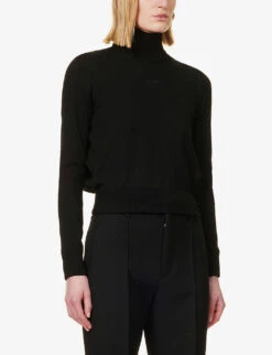 Bottega Veneta Turtleneck Brand-embroidered Wool-blend Jumper 7 Bottega Veneta Turtleneck Brand-embroidered Wool-blend Jumper -Whistles Closet Shop R04064609 BLACK ALT02