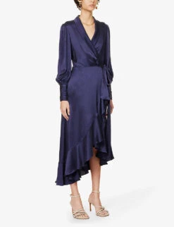 Zimmermann Plunge-neck Wrap-over Silk Midi Dress 7 Zimmermann Plunge-neck Wrap-over Silk Midi Dress -Whistles Closet Shop R04065787 NAVY ALT02