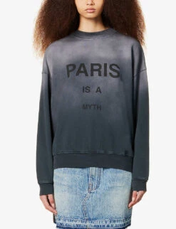 ANINE BING Jaci Faded-wash Organic-cotton Sweatshirt 7 ANINE BING Jaci Faded-wash Organic-cotton Sweatshirt -Whistles Closet Shop R04066403 BLACK ALT02