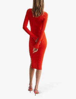 Reiss Press Stud-embellished Ribbed Knitted Midi Dress 8 Reiss Press Stud-embellished Ribbed Knitted Midi Dress -Whistles Closet Shop R04068093 CORAL ALT03