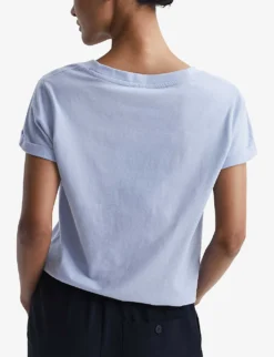 Reiss Luana V-neck Cotton-jersey T-shirt 8 Reiss Luana V-neck Cotton-jersey T-shirt -Whistles Closet Shop R04068137 BLUE ALT03