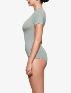 Round-neck Stretch Cotton-jersey T-shirt -Whistles Closet Shop R04071879 MINERAL ALT02