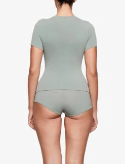 Round-neck Stretch Cotton-jersey T-shirt -Whistles Closet Shop R04071879 MINERAL ALT03