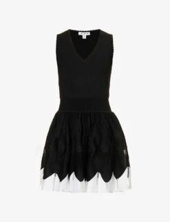 ALAIA Scalloped-trim Pleated-skirt Stretch-woven Mini Dress