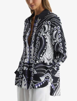 Reiss Rose Abstract-print Woven Shirt 7 Reiss Rose Abstract-print Woven Shirt -Whistles Closet Shop R04082354 NAVYWHITE ALT02