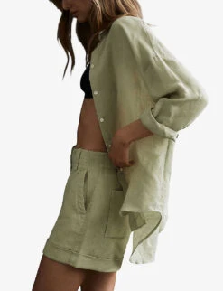 Reiss Ellis Long-sleeved Oversized Linen-blend Shirt -Whistles Closet Shop R04082359 KHAKI ALT02