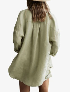 Reiss Ellis Long-sleeved Oversized Linen-blend Shirt -Whistles Closet Shop R04082359 KHAKI ALT03