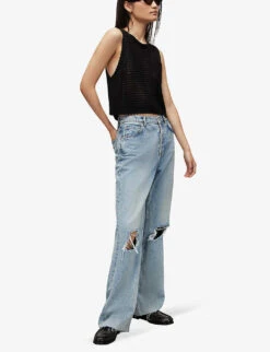 AllSaints Open-weave Mesh Cotton-blend Tank Top 7 AllSaints Open-weave Mesh Cotton-blend Tank Top -Whistles Closet Shop R04082472 BLACK ALT02