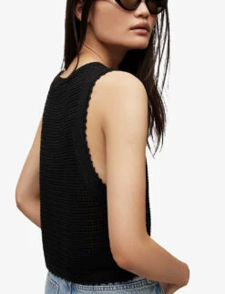 AllSaints Open-weave Mesh Cotton-blend Tank Top 8 AllSaints Open-weave Mesh Cotton-blend Tank Top -Whistles Closet Shop R04082472 BLACK ALT03