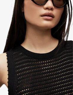 AllSaints Open-weave Mesh Cotton-blend Tank Top 9 AllSaints Open-weave Mesh Cotton-blend Tank Top -Whistles Closet Shop R04082472 BLACK ALT04