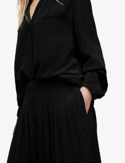 AllSaints Hezzy Wide-leg High-rise Pleated Woven Trousers 9 AllSaints Hezzy Wide-leg High-rise Pleated Woven Trousers -Whistles Closet Shop R04085731 BLACK ALT04