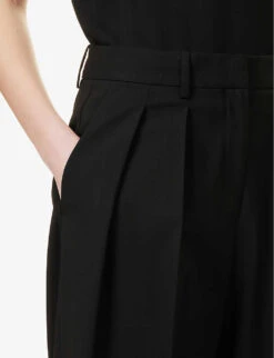 THEORY Double-pleated Straight-leg Mid-rise Wool Trousers 9 THEORY Double-pleated Straight-leg Mid-rise Wool Trousers -Whistles Closet Shop R04085919 BLACK ALT04