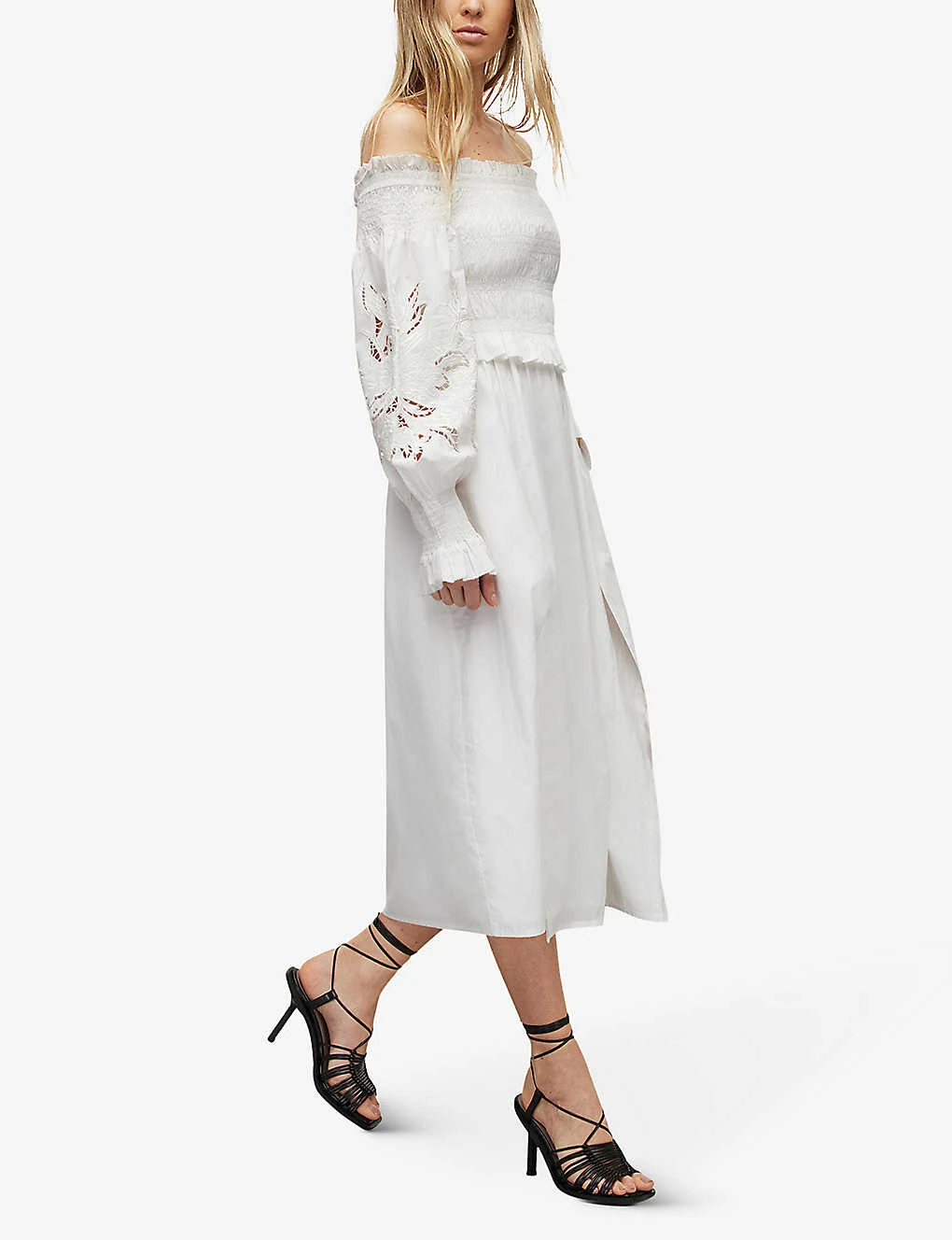 AllSaints Launa Off-the-shoulder Broderie-anglaise Cotton Maxi Dress 3 AllSaints Launa Off-the-shoulder Broderie-anglaise Cotton Maxi Dress - Image 3