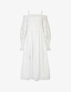 AllSaints Launa Off-the-shoulder Broderie-anglaise Cotton Maxi Dress