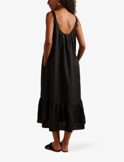 Tiered-hem Relaxed-fit Linen Maxi Dress 8 Tiered-hem Relaxed-fit Linen Maxi Dress -Whistles Closet Shop R04088206 BLACK ALT03