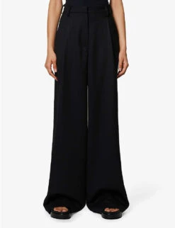 Relaxed-fit Structured-waist Wide-leg Mid-rise Wool Trousers 7 Relaxed-fit Structured-waist Wide-leg Mid-rise Wool Trousers -Whistles Closet Shop R04089693 BLACK ALT02