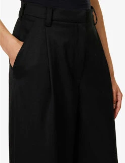Relaxed-fit Structured-waist Wide-leg Mid-rise Wool Trousers 9 Relaxed-fit Structured-waist Wide-leg Mid-rise Wool Trousers -Whistles Closet Shop R04089693 BLACK ALT04