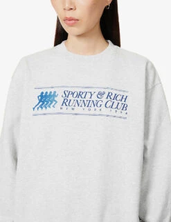 Running Club Brand-print Cotton-blend Sweatshirt 9 Running Club Brand-print Cotton-blend Sweatshirt -Whistles Closet Shop R04090230 HEATHERGRAYSTEELBLUE ALT04