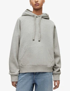 AllSaints Talon Logo-embroidered Organic Cotton-blend Hoody -Whistles Closet Shop R04091324 GREYMARL ALT02