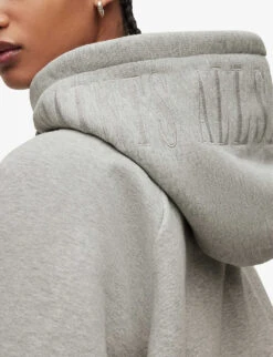 AllSaints Talon Logo-embroidered Organic Cotton-blend Hoody -Whistles Closet Shop R04091324 GREYMARL ALT04