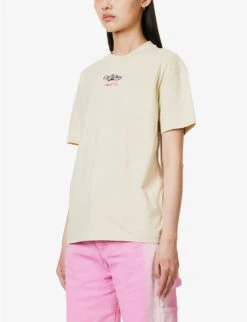 Script Brand-print Cotton-jersey T-shirt -Whistles Closet Shop R04093949 BEIGEBLA ALT02