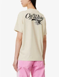 Script Brand-print Cotton-jersey T-shirt -Whistles Closet Shop R04093949 BEIGEBLA ALT03