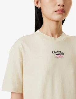 Script Brand-print Cotton-jersey T-shirt -Whistles Closet Shop R04093949 BEIGEBLA ALT04