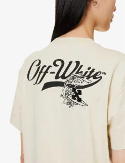 Script Brand-print Cotton-jersey T-shirt -Whistles Closet Shop R04093949 BEIGEBLA ALT05