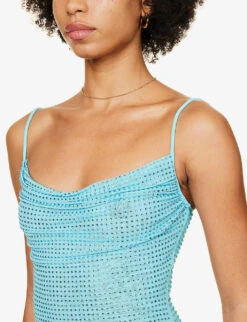 SELF PORTRAIT Hot Fix Rhinestone-embellished Stretch-woven Mini Dress 9 SELF PORTRAIT Hot Fix Rhinestone-embellished Stretch-woven Mini Dress -Whistles Closet Shop R04098666 BLUE ALT04