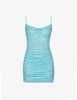 SELF PORTRAIT Hot Fix Rhinestone-embellished Stretch-woven Mini Dress