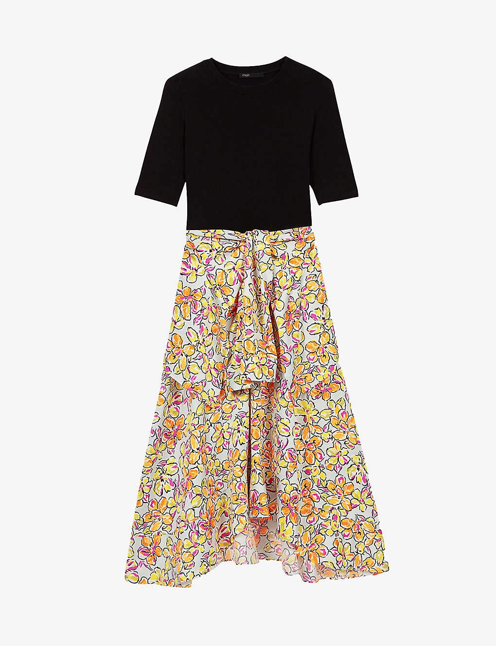 Maje Floral-print Stretch Cotton-blend Midi Dress 1 Maje Floral-print Stretch Cotton-blend Midi Dress