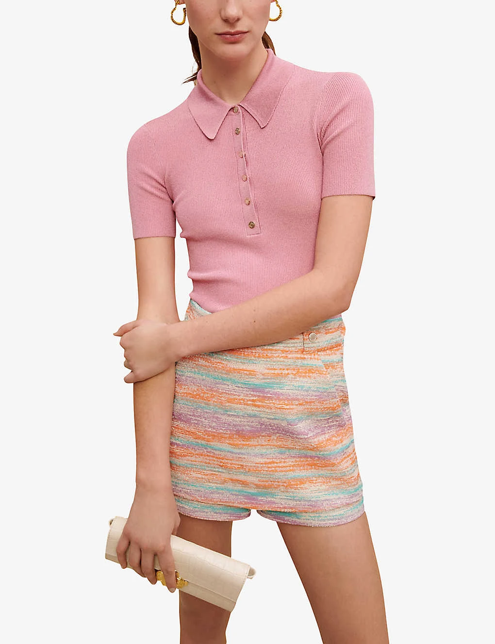 Maje Short-sleeved Stretch-woven Knitted Polo Shirt 2 Maje Short-sleeved Stretch-woven Knitted Polo Shirt - Image 2