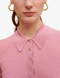 Maje Short-sleeved Stretch-woven Knitted Polo Shirt 6 Maje Short-sleeved Stretch-woven Knitted Polo Shirt -Whistles Closet Shop R04101529 ROSES ALT02