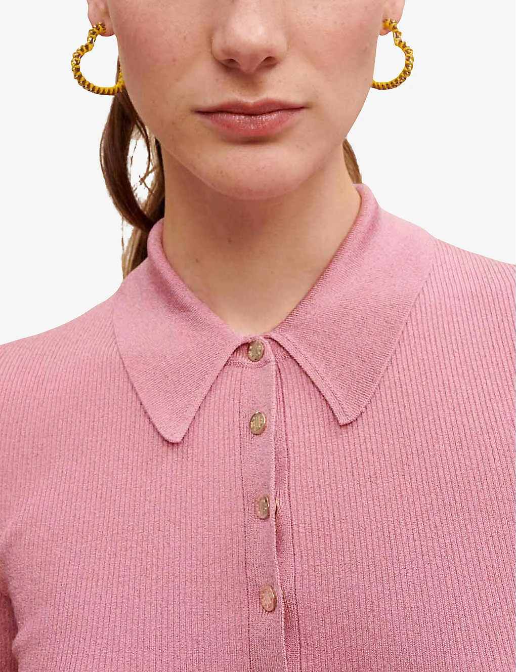 Maje Short-sleeved Stretch-woven Knitted Polo Shirt 3 Maje Short-sleeved Stretch-woven Knitted Polo Shirt - Image 3