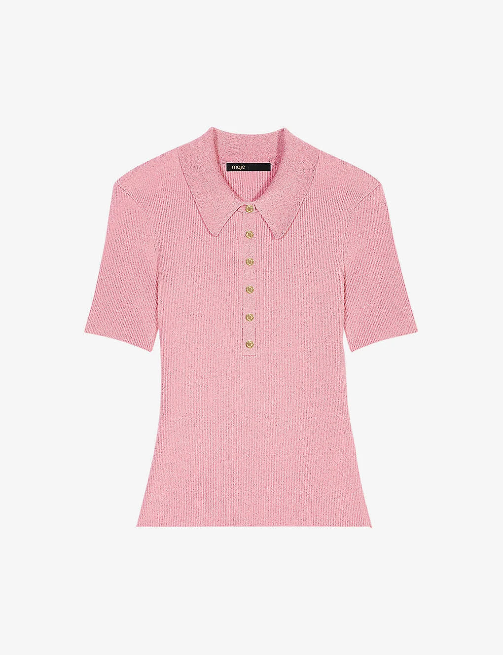 Maje Short-sleeved Stretch-woven Knitted Polo Shirt 1 Maje Short-sleeved Stretch-woven Knitted Polo Shirt