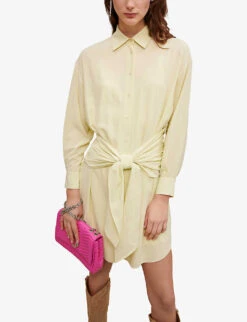 Maje Draped Tied Woven-blend Mini Shirt Dress -Whistles Closet Shop R04101558 VERTS ALT02