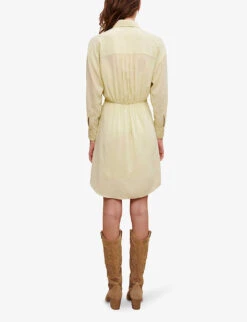 Maje Draped Tied Woven-blend Mini Shirt Dress -Whistles Closet Shop R04101558 VERTS ALT03
