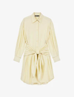 Maje Draped Tied Woven-blend Mini Shirt Dress
