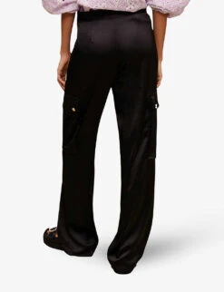 Maje Prague Wide-leg Mid-rise Woven Cargo Trousers -Whistles Closet Shop R04101858 NOIRGRIS ALT03
