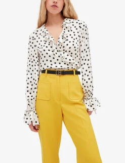 CLAUDIE PIERLOT Player Flared-leg Mid-rise Wool-blend Trousers 10 CLAUDIE PIERLOT Player Flared-leg Mid-rise Wool-blend Trousers -Whistles Closet Shop R04103265 JAUNESORANGES ALT04