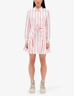 CLAUDIE PIERLOT Rizzo Stripe-pattern Tie-waist Cotton Mini Dress -Whistles Closet Shop R04103394 DIVERS ALT02