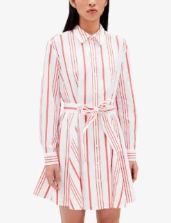 CLAUDIE PIERLOT Rizzo Stripe-pattern Tie-waist Cotton Mini Dress -Whistles Closet Shop R04103394 DIVERS ALT04