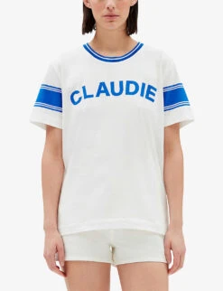 CLAUDIE PIERLOT Themus Logo-print Striped Cotton-jersey T-shirt 7 CLAUDIE PIERLOT Themus Logo-print Striped Cotton-jersey T-shirt -Whistles Closet Shop R04103504 NATURELS ALT02